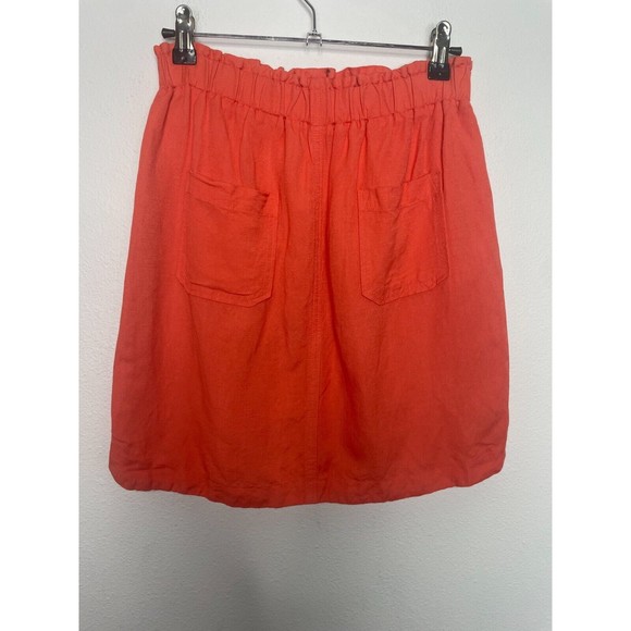 Banana Factory Size 0 Linen-Blend Mini Skirt Orange Paper Bag Elastic Waist - Picture 6 of 13
